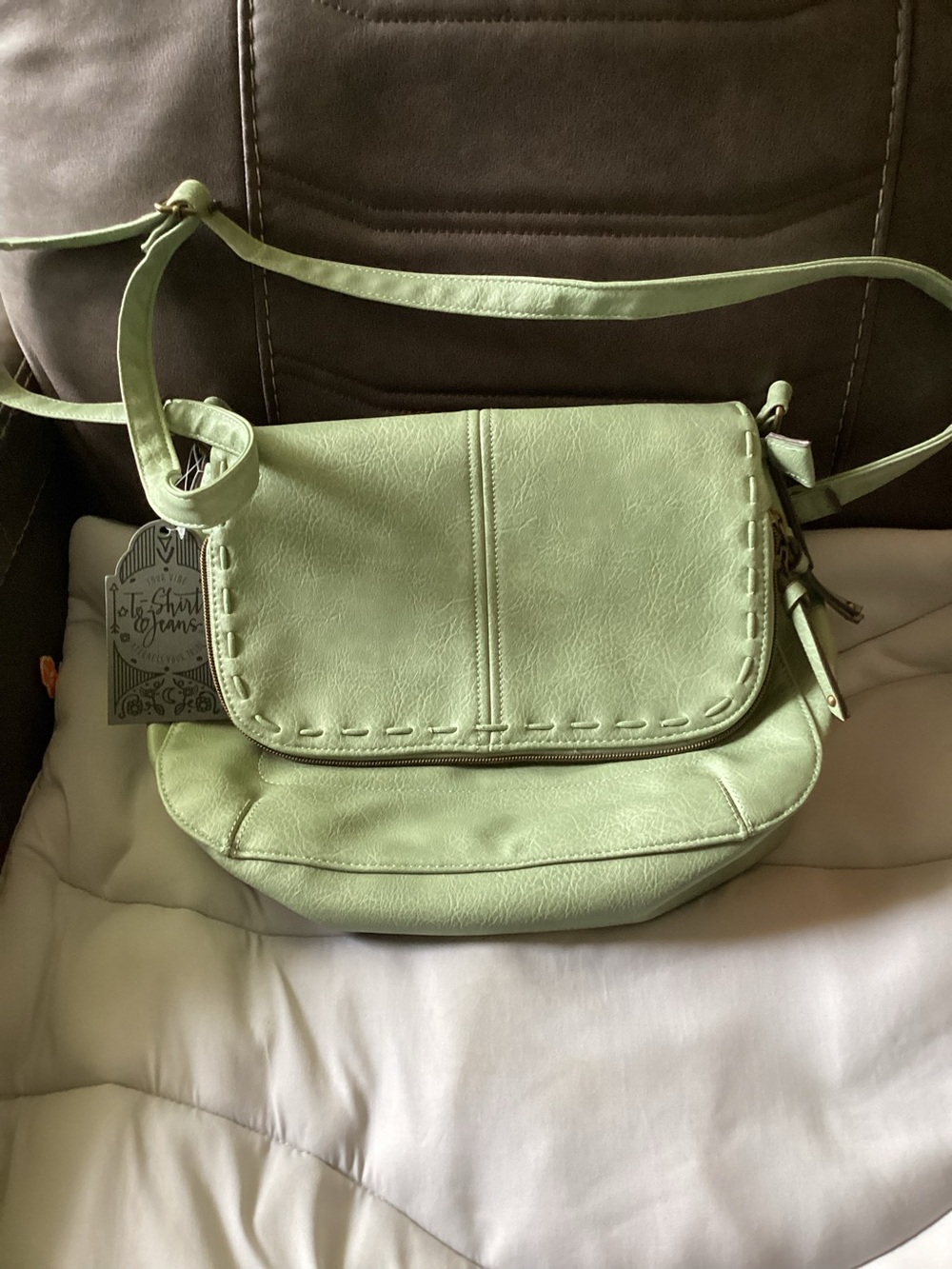 Crossbody Flap Bag in Sage Green - Unbranded